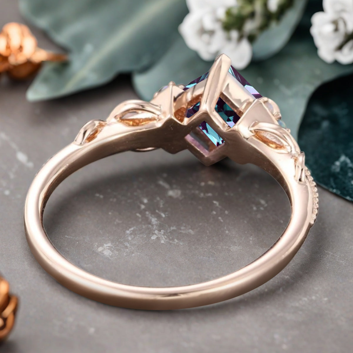 Princess Cut alexandrite engagement ring Rose gold alexandrite wedding ring Dainty diamond bridal ring Twist promise ring Marriage ring Anniversary ring