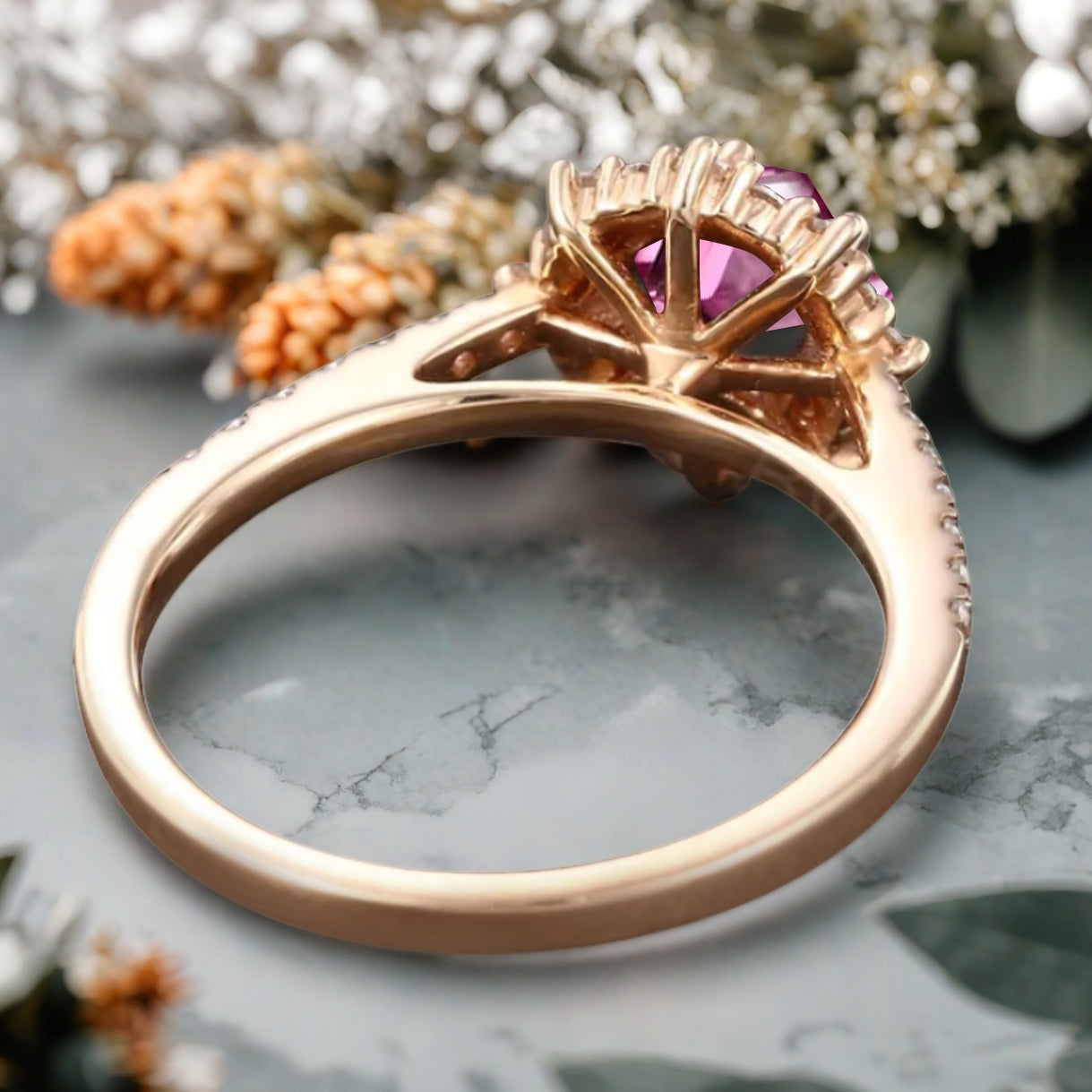 Unique Hexagon Cut Pink Agate Engagement Ring Vintage Pink Sapphire Wedding Bridal Ring Art Deco Pink Agate Gemstone Ring Anniversary Gift