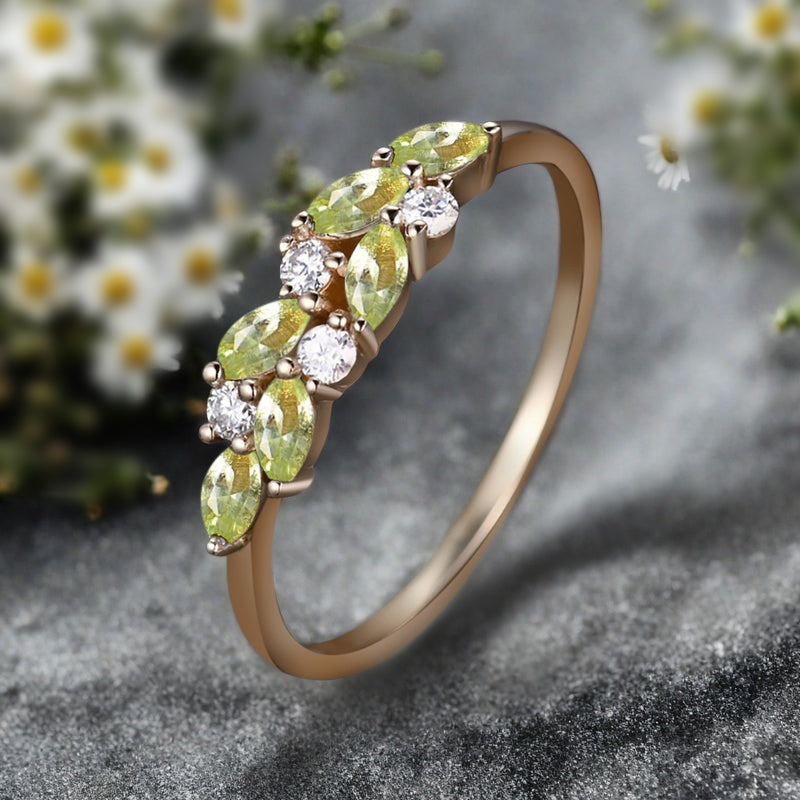 Unique Peridot Wedding Band Delicate Marquise Cut Moissanite Matching Band Vintage Crystal Stacking Promise Ring