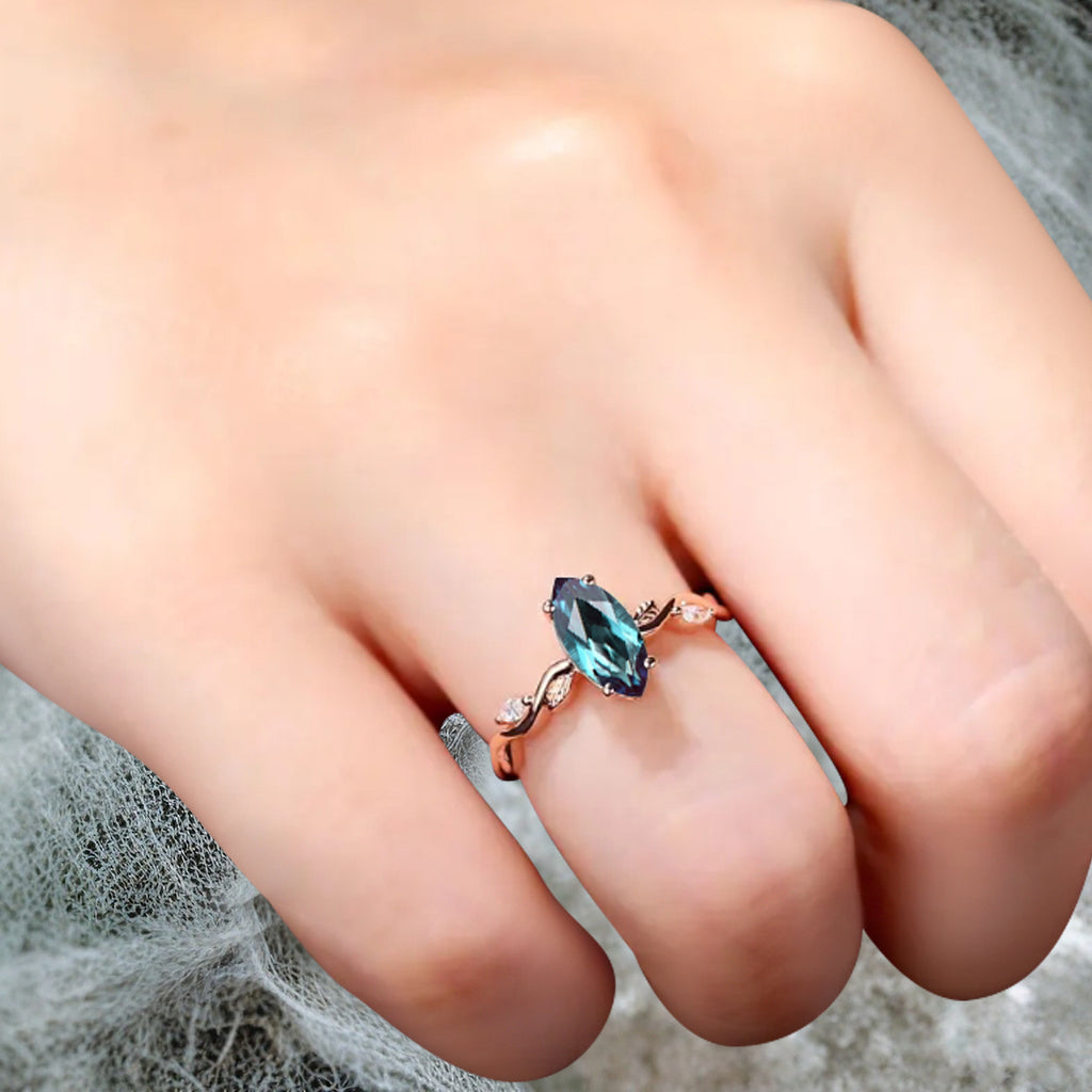 Bague de fiançailles vintage en forme de poire avec aigue-marine, ensemble de bagues de mariage uniques, cadeau d'anniversaire