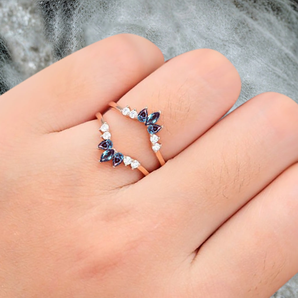 Antique Alexandrite Wedding Ring Curved Enhancer Alexandrite Wedding Band Vintage Stacking Band Unique Matching Ring Promise Anniversary Gift For Her