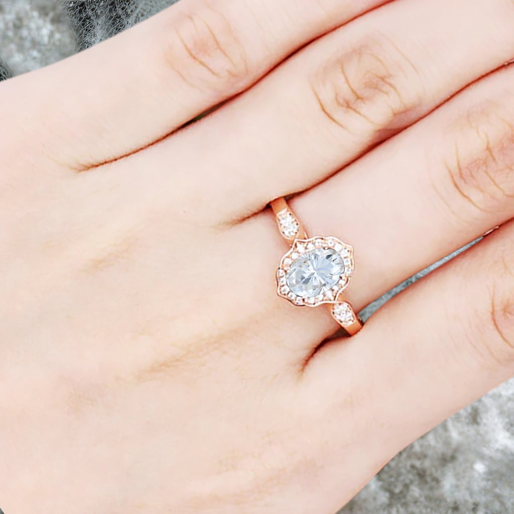 Bague de fiançailles vintage en forme de poire avec aigue-marine, ensemble de bagues de mariage uniques, cadeau d'anniversaire