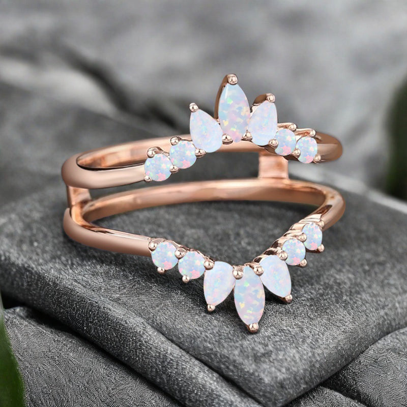 Antique Opal Wedding Ring Curved Enhancer Opal Wedding Band Vintage Stacking Band Unique Matching Ring Promise Anniversary Gift For Her