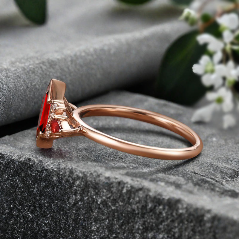 Vintage Hexagon Cut Ruby Ring Ruby Gemstone Engagement Ring Unique Ruby Promise Bridal Ring