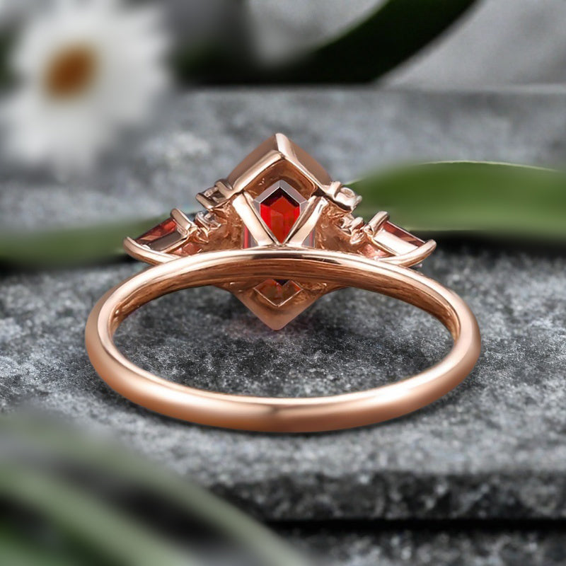Vintage Hexagon Cut Ruby Ring Ruby Gemstone Engagement Ring Unique Ruby Promise Bridal Ring