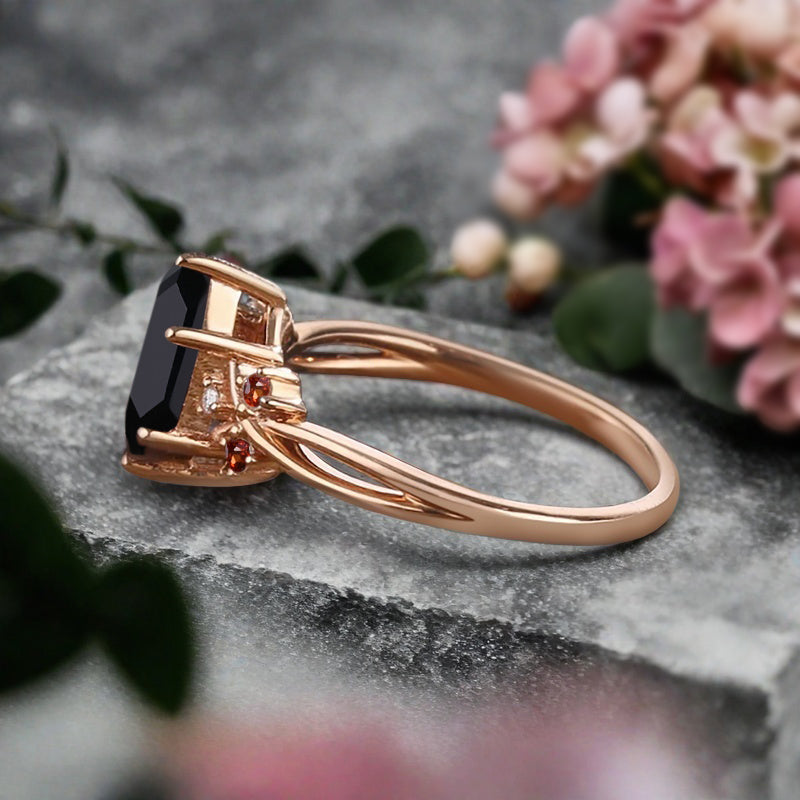 Bague de fiançailles vintage en saphir bleu-vert taille hexagonale Bague de promesse de mariage en saphir bleu-vert