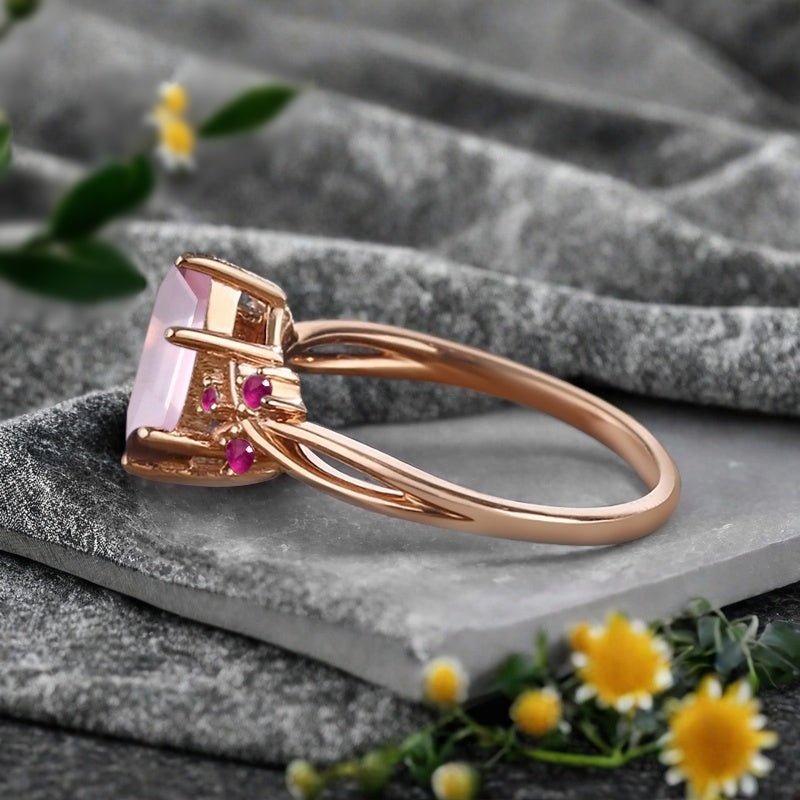 Vintage Hexagon Cut Pink Sapphire Gemstone Engagement Ring Pink Sapphire Wedding Promise Ring