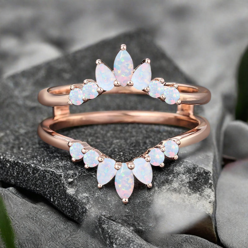 Antique Opal Wedding Ring Curved Enhancer Opal Wedding Band Vintage Stacking Band Unique Matching Ring Promise Anniversary Gift For Her