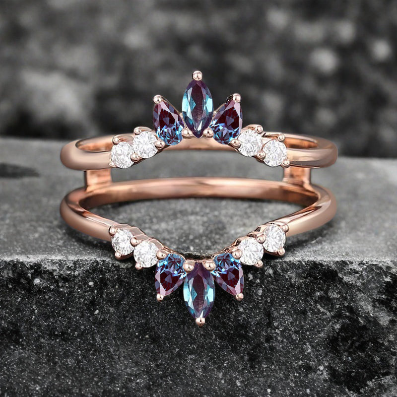 Antique Alexandrite Wedding Ring Curved Enhancer Alexandrite Wedding Band Vintage Stacking Band Unique Matching Ring Promise Anniversary Gift For Her