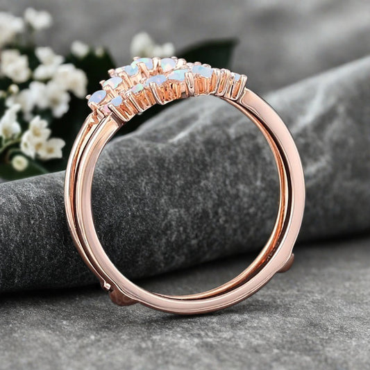 Antique Opal Wedding Ring Curved Enhancer Opal Wedding Band Vintage Stacking Band Unique Matching Ring Promise Anniversary Gift For Her