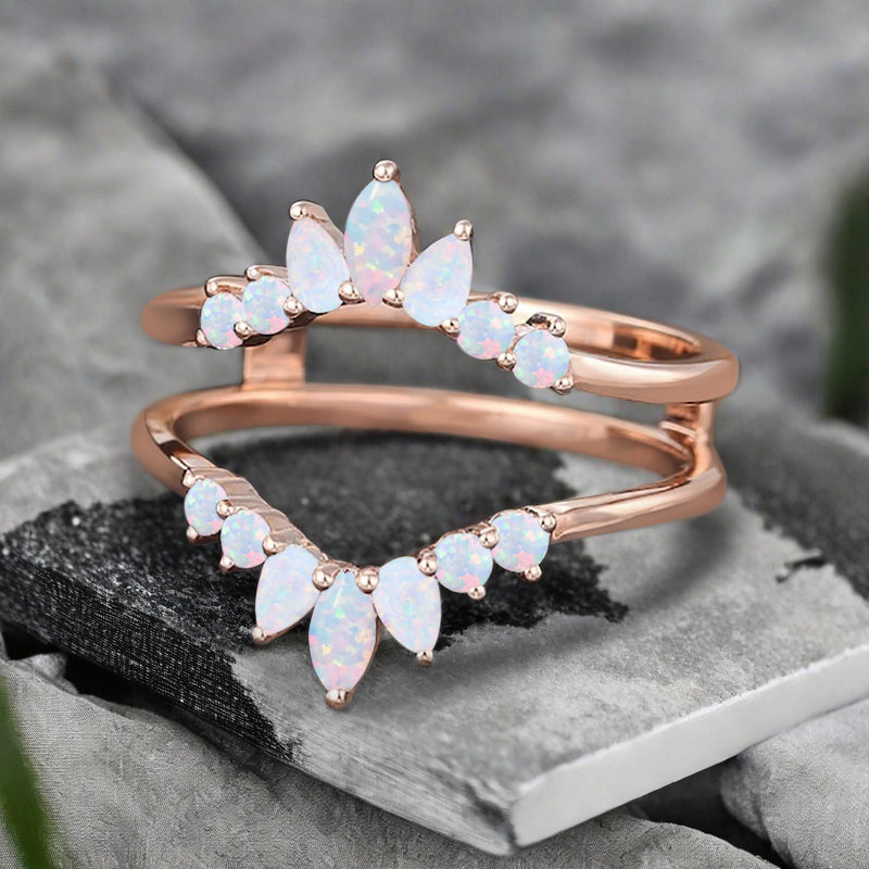 Antique Opal Wedding Ring Curved Enhancer Opal Wedding Band Vintage Stacking Band Unique Matching Ring Promise Anniversary Gift For Her