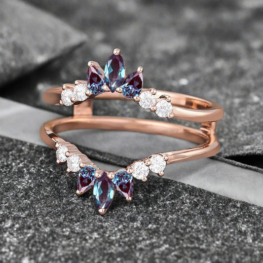 Antique Alexandrite Wedding Ring Curved Enhancer Alexandrite Wedding Band Vintage Stacking Band Unique Matching Ring Promise Anniversary Gift For Her