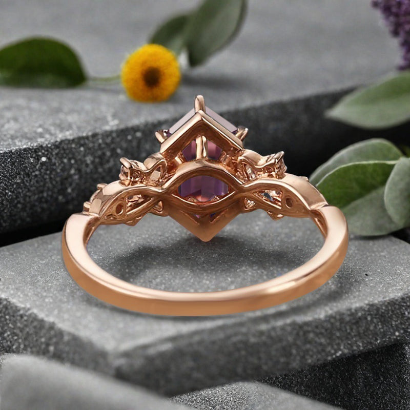 Art Deco Amethyst Engagement Ring Hexagon Cut Amethyst Bridal Ring