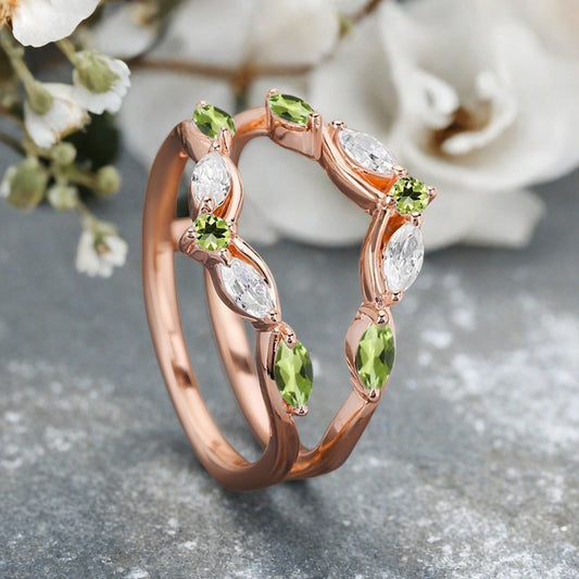 Peridot Wedding Ring Curved Enhancer Peridot Wedding Band Vintage Stacking Band Unique Promise Anniversary Gift For Her