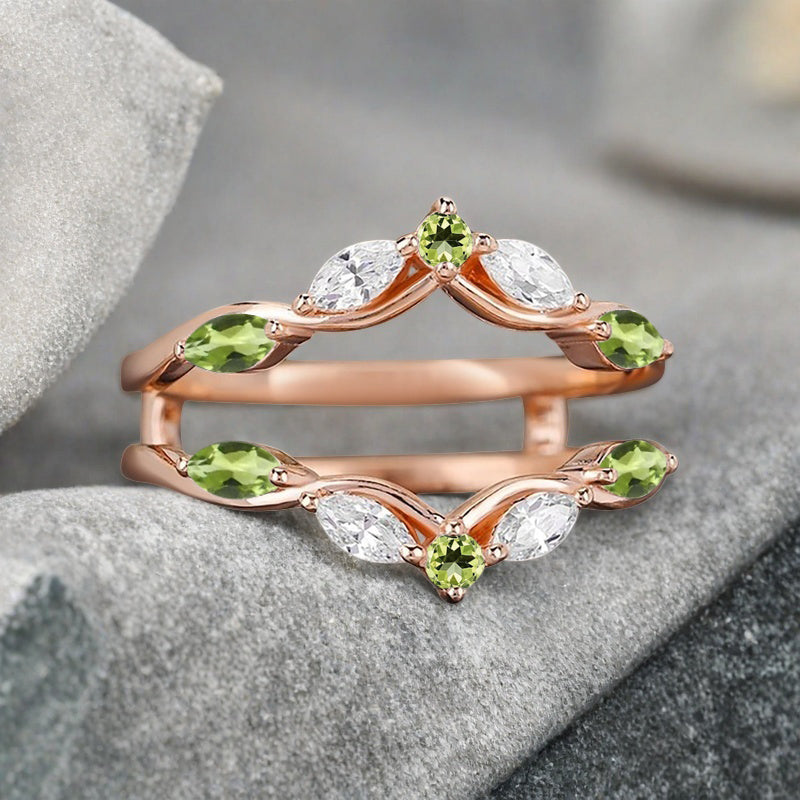 Peridot Wedding Ring Curved Enhancer Peridot Wedding Band Vintage Stacking Band Unique Promise Anniversary Gift For Her