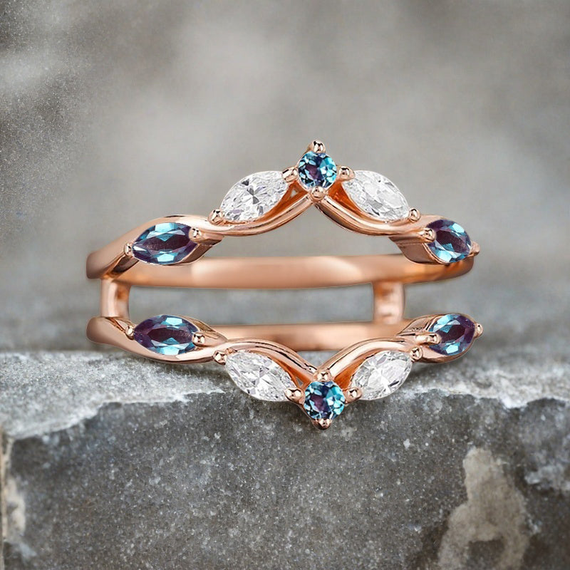 Alexandrite Wedding Ring Curved Enhancer Alexandrite Wedding Band Vintage Stacking Band Unique Promise Anniversary Gift For Her
