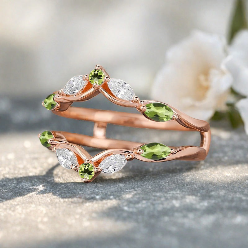 Peridot Wedding Ring Curved Enhancer Peridot Wedding Band Vintage Stacking Band Unique Promise Anniversary Gift For Her