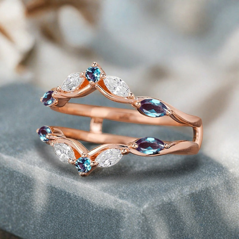 Alexandrite Wedding Ring Curved Enhancer Alexandrite Wedding Band Vintage Stacking Band Unique Promise Anniversary Gift For Her