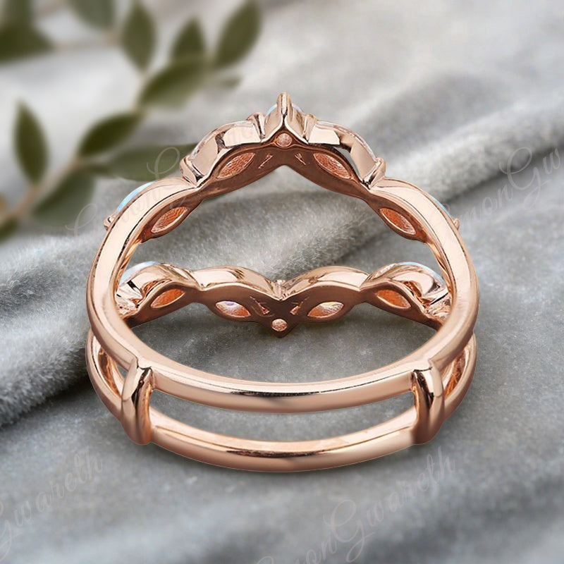 Moonstone Wedding Ring Curved Enhancer Moonstone Wedding Band Vintage Stacking Band Unique Promise Anniversary Gift For Her