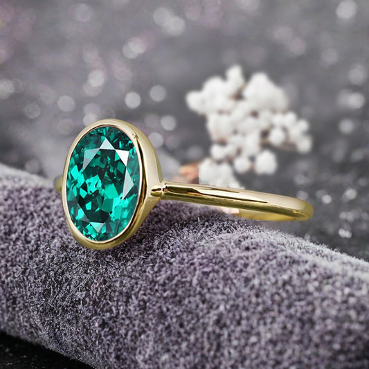 Unique Vintage Oval Cut Natural Emerald Ring Solitaire Engagement Ring Art Deco Emerald Ring Handmade Rose Gold Bridal Promise Ring