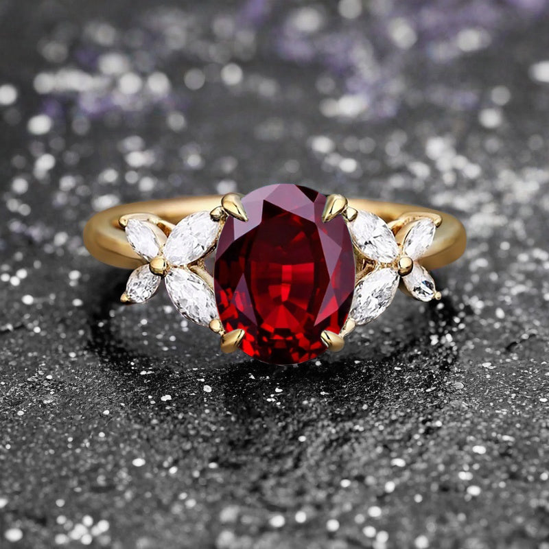 Vintage Oval Ruby Engagement Ring Unique Oval Ruby Gemstone Promise Ring