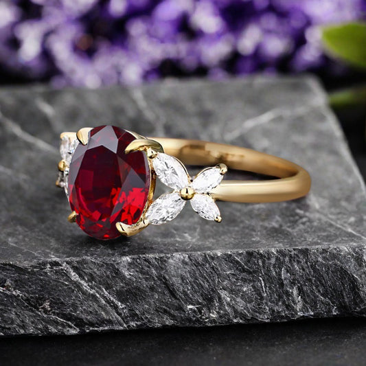 Vintage Oval Ruby Engagement Ring Unique Oval Ruby Gemstone Promise Ring