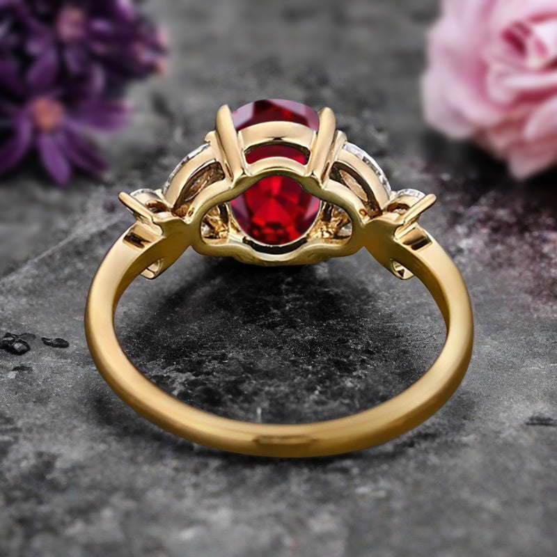 Vintage Oval Ruby Engagement Ring Unique Oval Ruby Gemstone Promise Ring