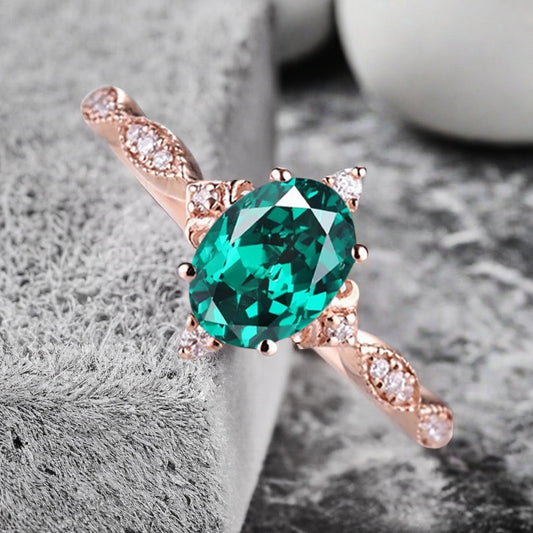 Emerald Ring Dainty Ring Oval Cut Emerald Engagement Ring Art Deco June Birthstone Ring Promise Ring Gift For Her