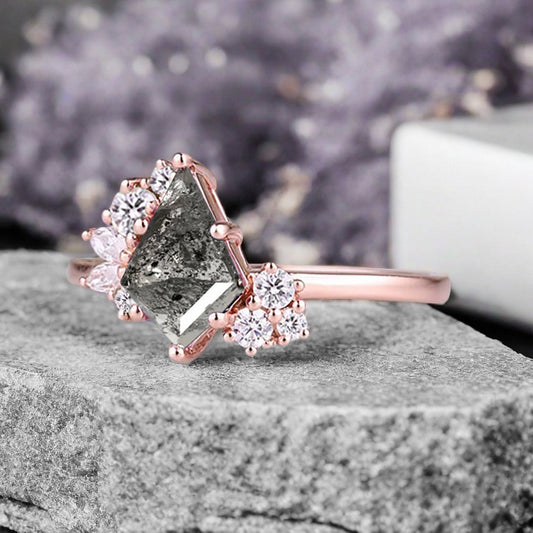 Vintage Kite Shape Herkimer Diamond Ring Unique Promise Bridal Ring