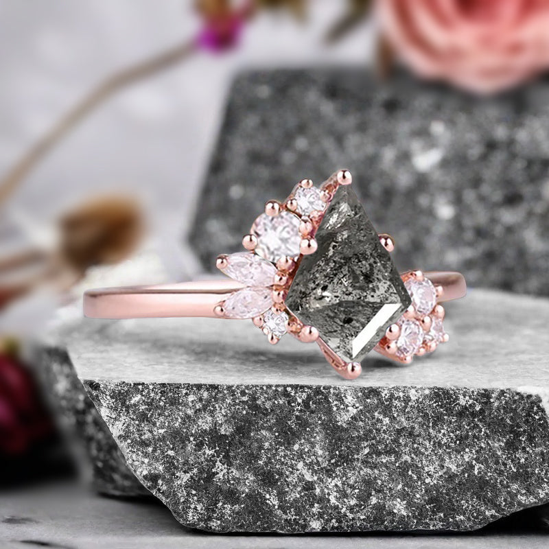 Vintage Kite Shape Herkimer Diamond Ring Unique Promise Bridal Ring