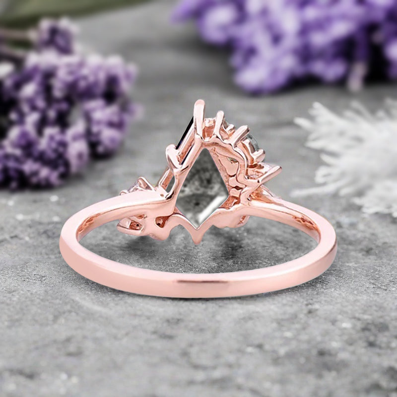 Vintage Kite Shape Herkimer Diamond Ring Unique Promise Bridal Ring