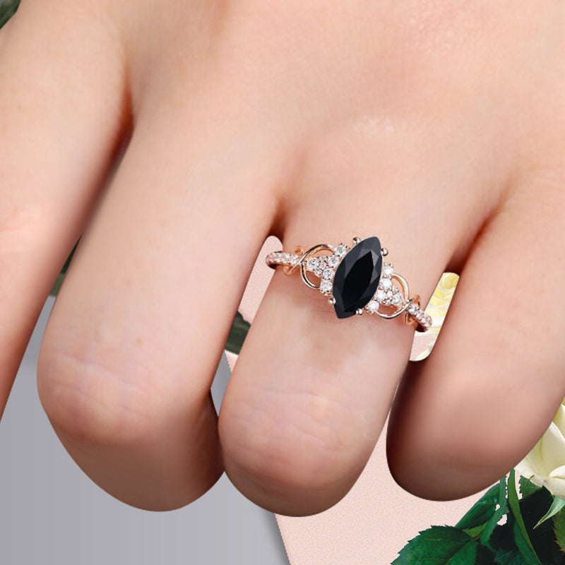 Bague de fiançailles vintage en forme de poire avec aigue-marine, ensemble de bagues de mariage uniques, cadeau d'anniversaire