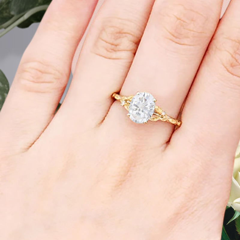 Bague de fiançailles vintage ovale en pierre de lune, bague de promesse unique en opale et moissanite