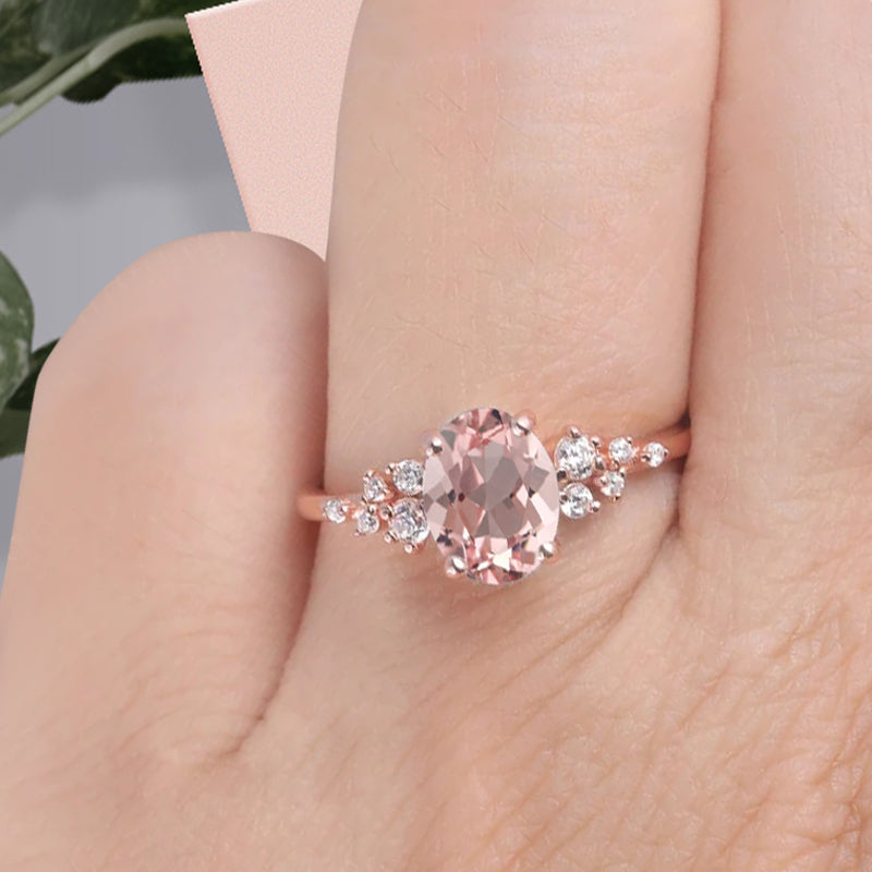 Vintage Pink Sapphire Ring Solid 10k Rose Gold Ring Solitaire Ring Oval Cut Pink Engagement Ring Anniversary Gift Ring For Her