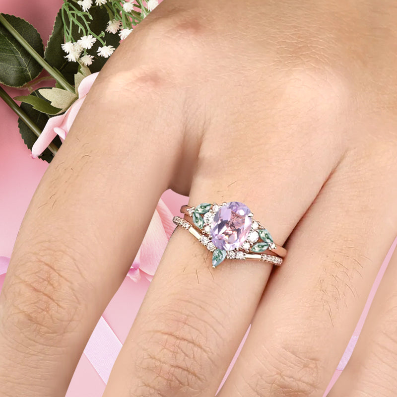 Bague de fiançailles vintage ovale en pierre de lune, bague de promesse unique en opale et moissanite