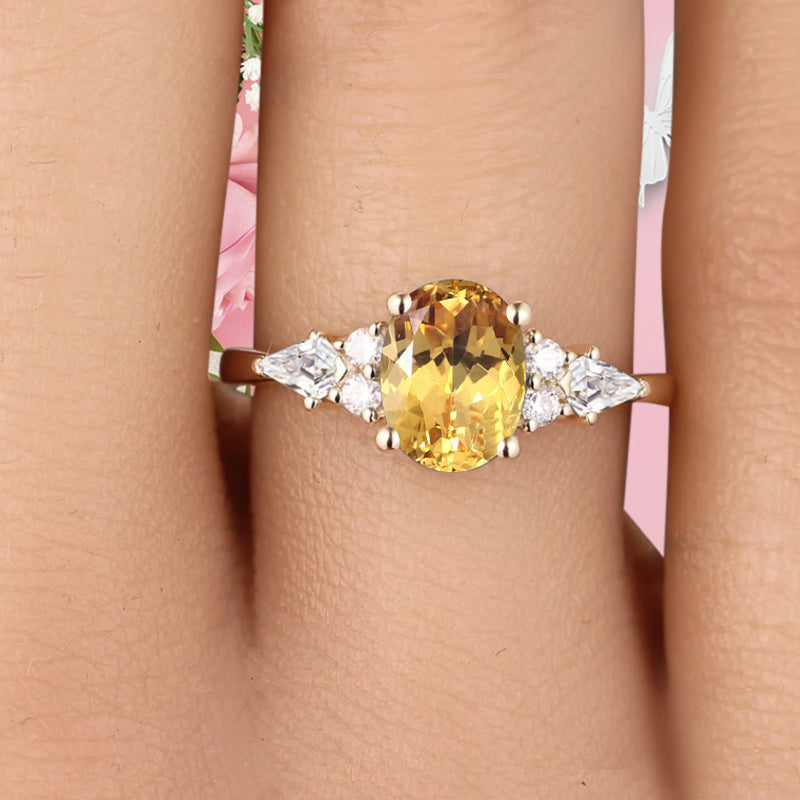 Bague de fiançailles vintage ovale en pierre de lune, bague de promesse unique en opale et moissanite