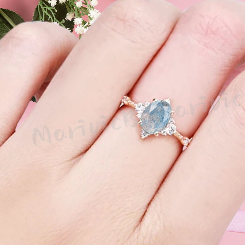Oval geschliffener Sonnenstein Verlobungsring Unikat Sonnenstein Moissanit Ehering Geschenk für Sie