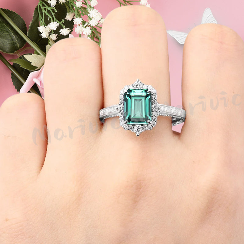 Tsavorite Emerald Cut Ring Art Deco Handmade Octagon Gemstone Engagement Ring Personalized Jewelry Gift