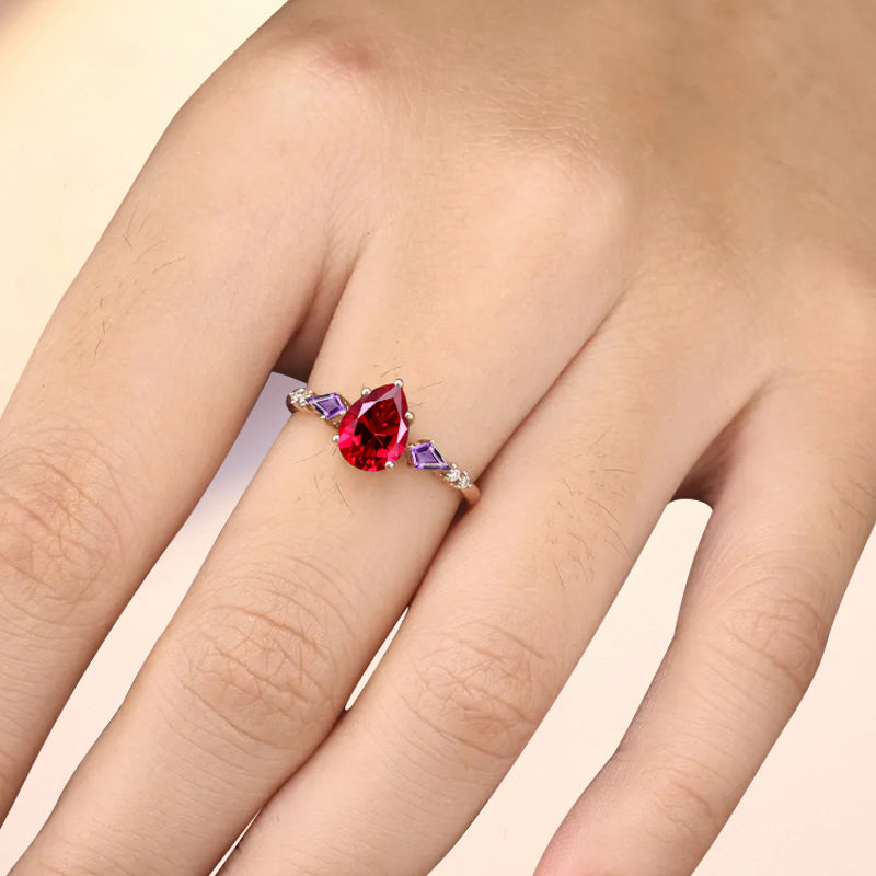 Vintage Pear Cut Ruby Engagement Rings Kite Amethyst Statement Ring Gift For Her