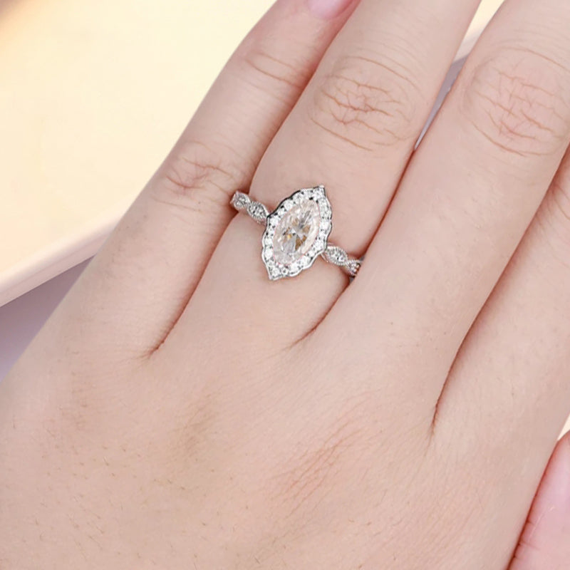Marquise Moissanite Engagement Ring Art Deco Moissanite Wedding Ring Gemstone Bridal Ring 14k Gold Ring Unique Promise Anniversary Gift