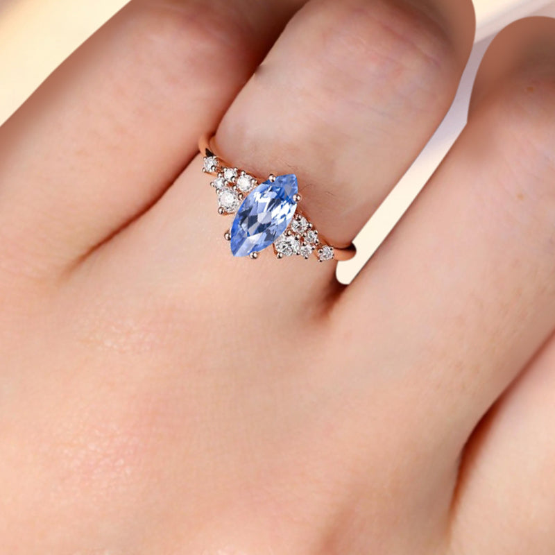 Bague de fiançailles vintage en forme de poire avec aigue-marine, ensemble de bagues de mariage uniques, cadeau d'anniversaire