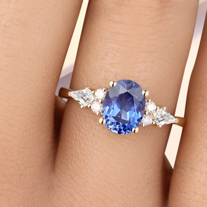 Bague de fiançailles vintage ovale en pierre de lune, bague de promesse unique en opale et moissanite