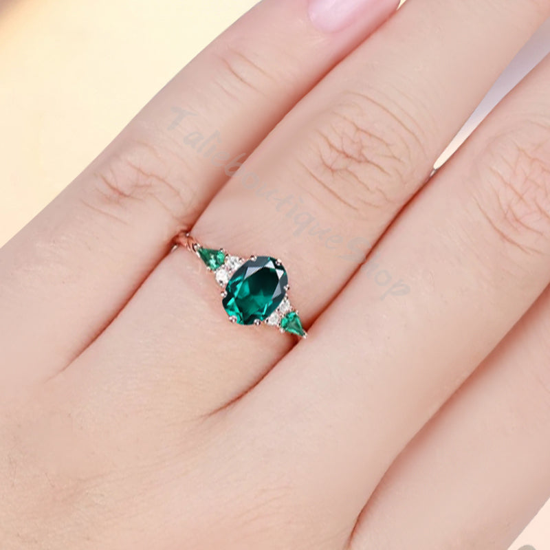 Bague de fiançailles vintage ovale en pierre de lune, bague de promesse unique en opale et moissanite