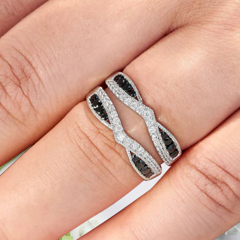 Enhancer ring Double curved wedding Band Moissanite ring Yellow gold Black Onyx stacking matching Bridal wedding Promise ring Anniversary