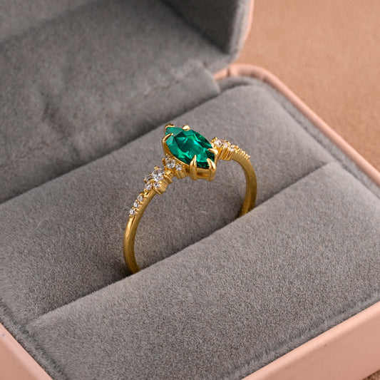 Vintage Marquise Cut Natural Emerald Engagement Ring Sets Nature Inspired Moissanite Cluster Promise Ring Rose Gold Art Deco Women Gift Ver.2