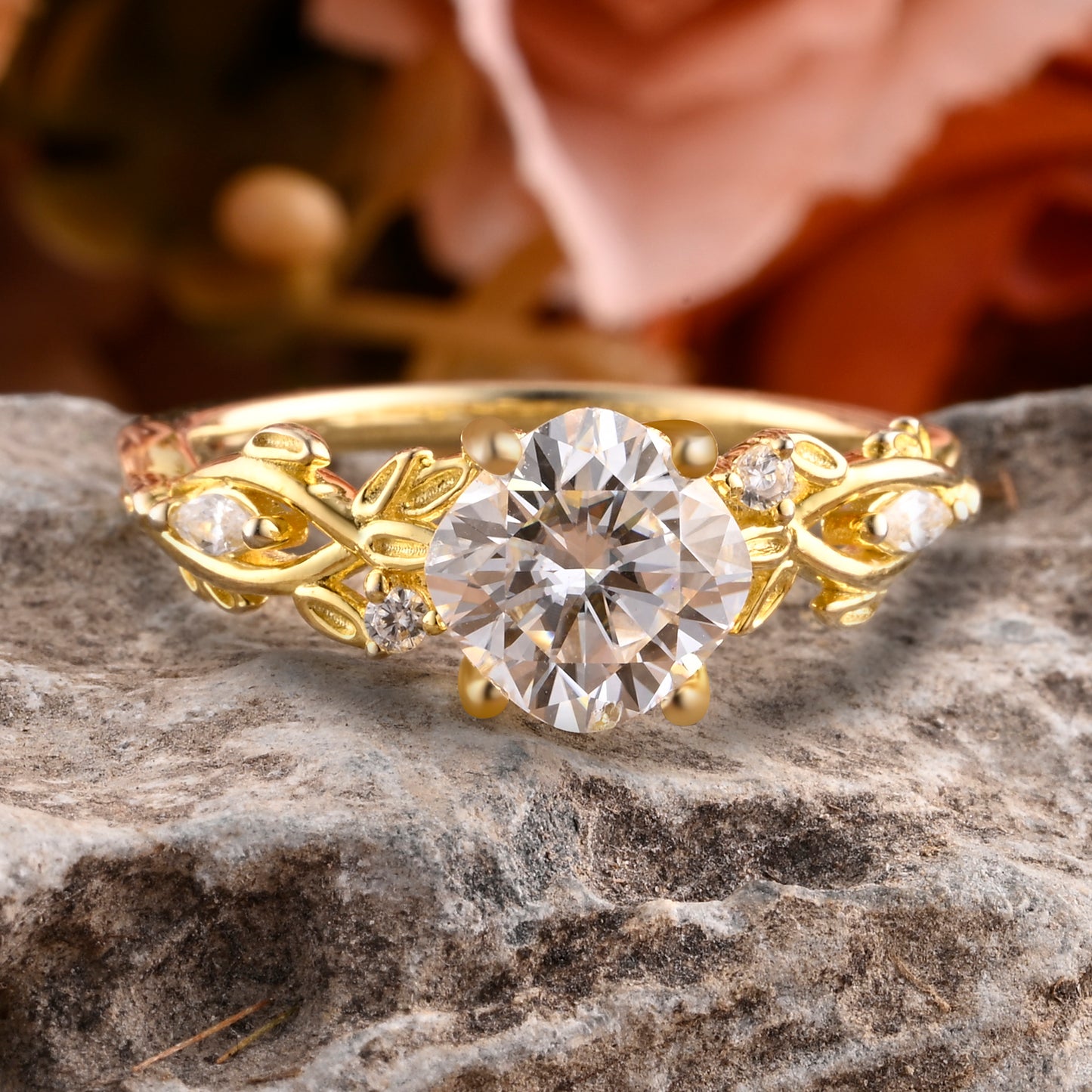 Bague de fiançailles vintage ovale en pierre de lune, bague de promesse unique en opale et moissanite