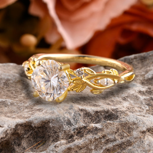 Vintage Moissanite Engagement Ring Unique Moissanite Cluster Bridal Round Cut Ring