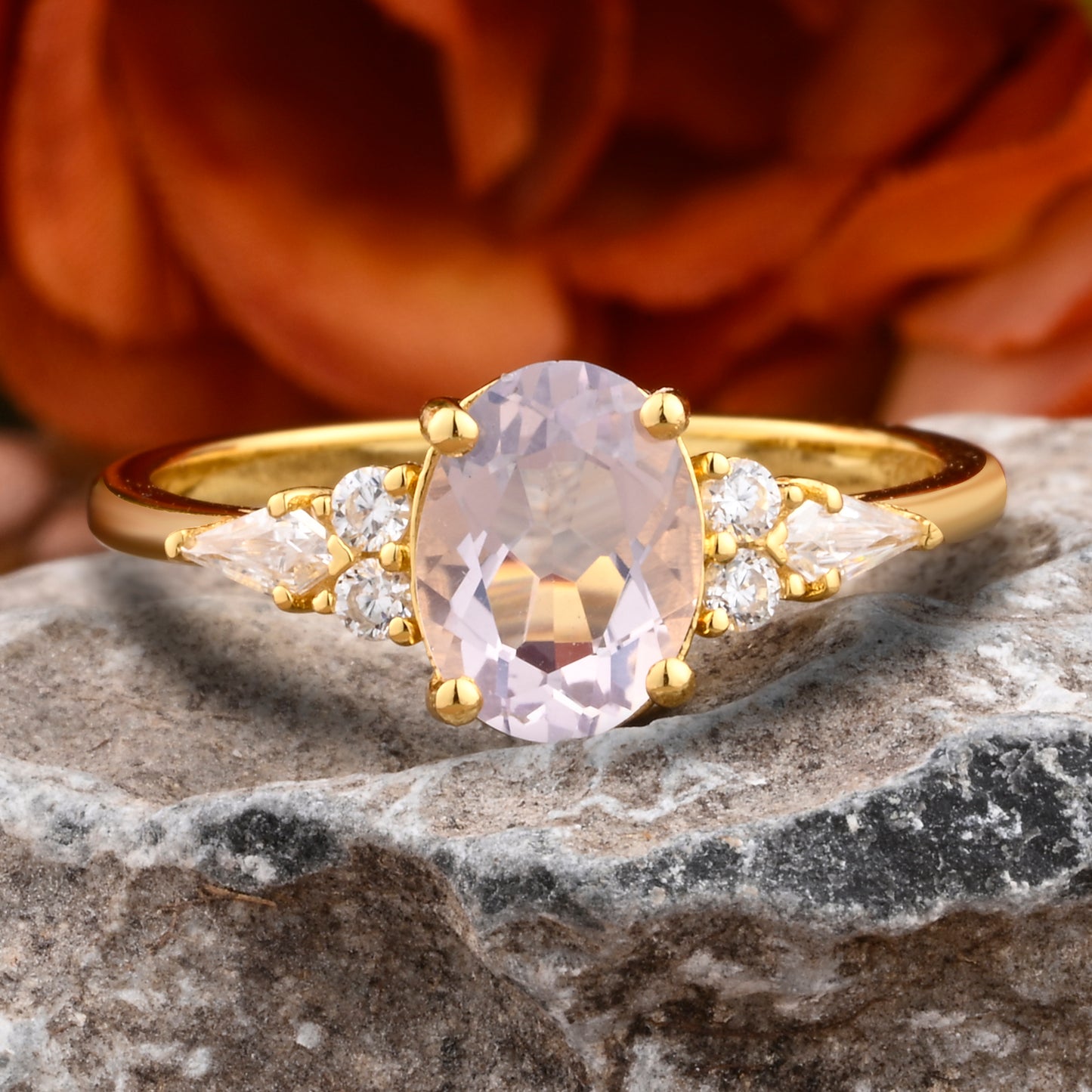 Bague de fiançailles vintage ovale en pierre de lune, bague de promesse unique en opale et moissanite