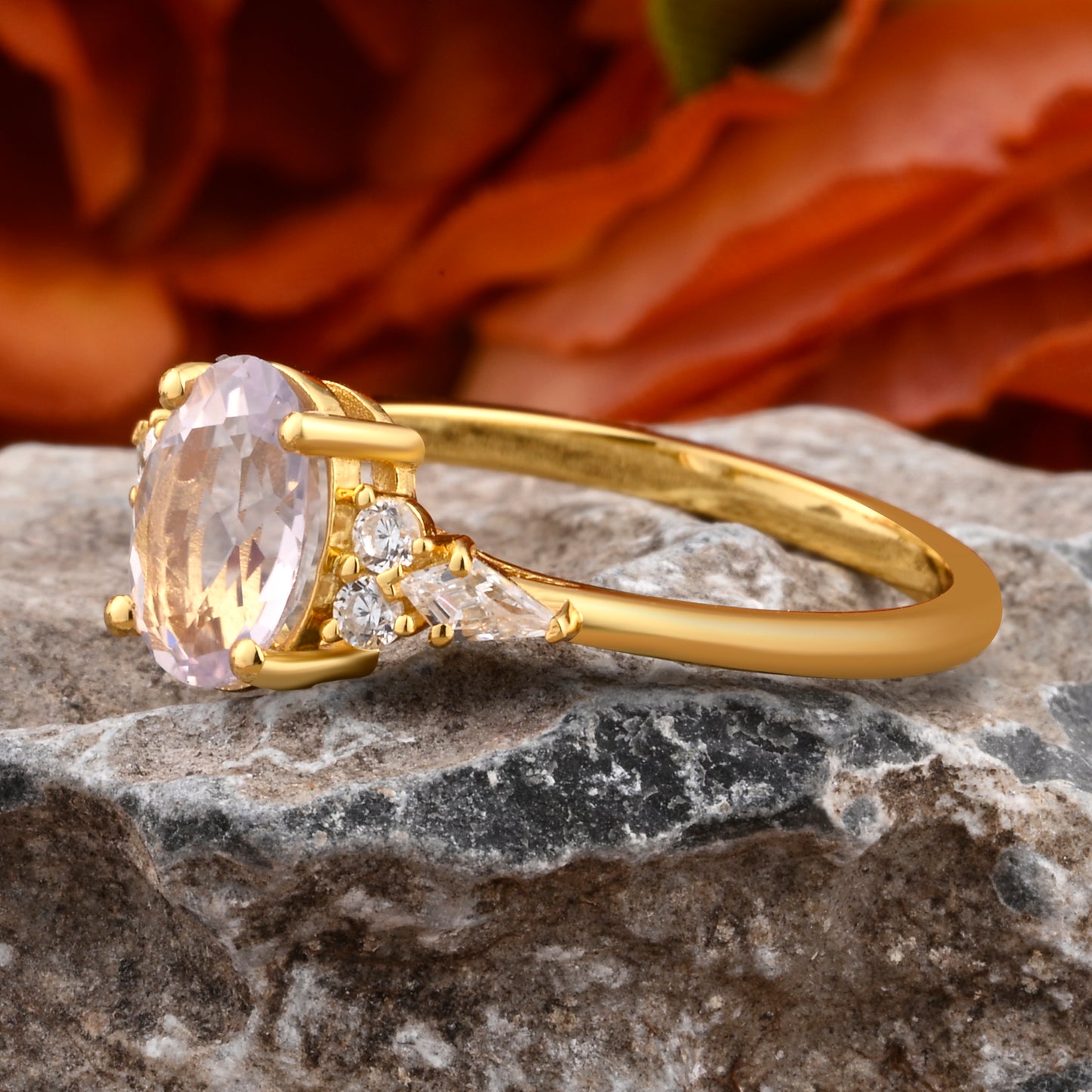 Bague de fiançailles vintage ovale en pierre de lune, bague de promesse unique en opale et moissanite