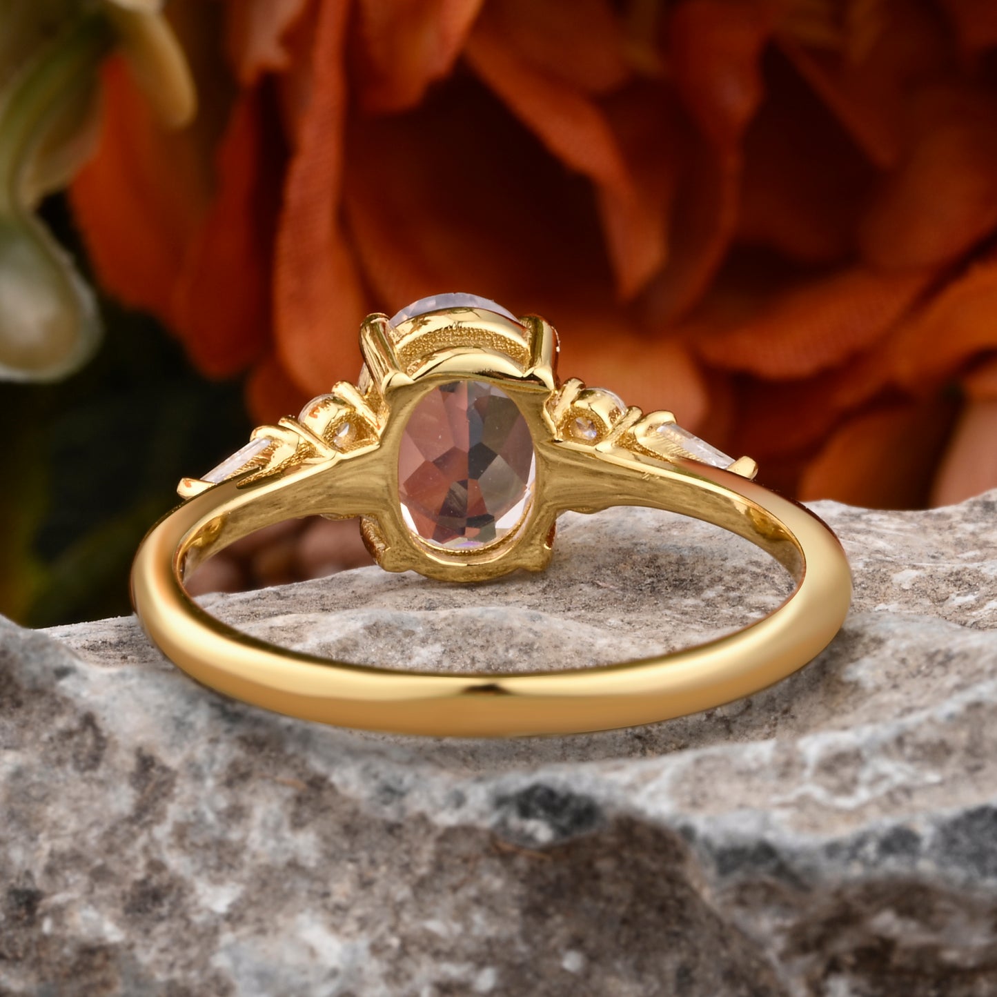 Bague de fiançailles vintage ovale en pierre de lune, bague de promesse unique en opale et moissanite